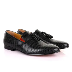 John Mendson Woven Knitted Black Leather Tassel Loafers