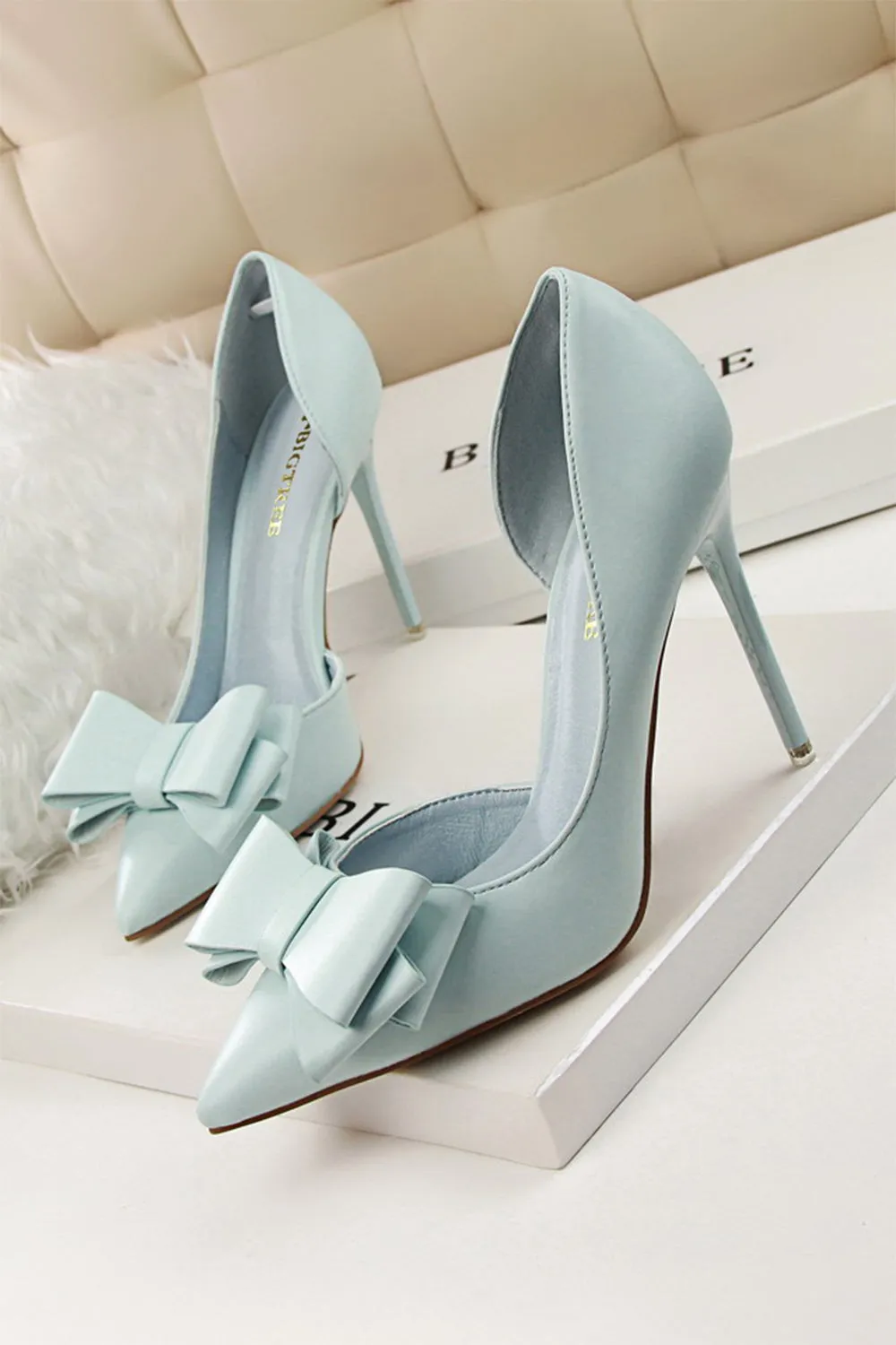 JOSKAA Woman Elegant high heel Sweet Bow Pointed Side Hollow High Heels