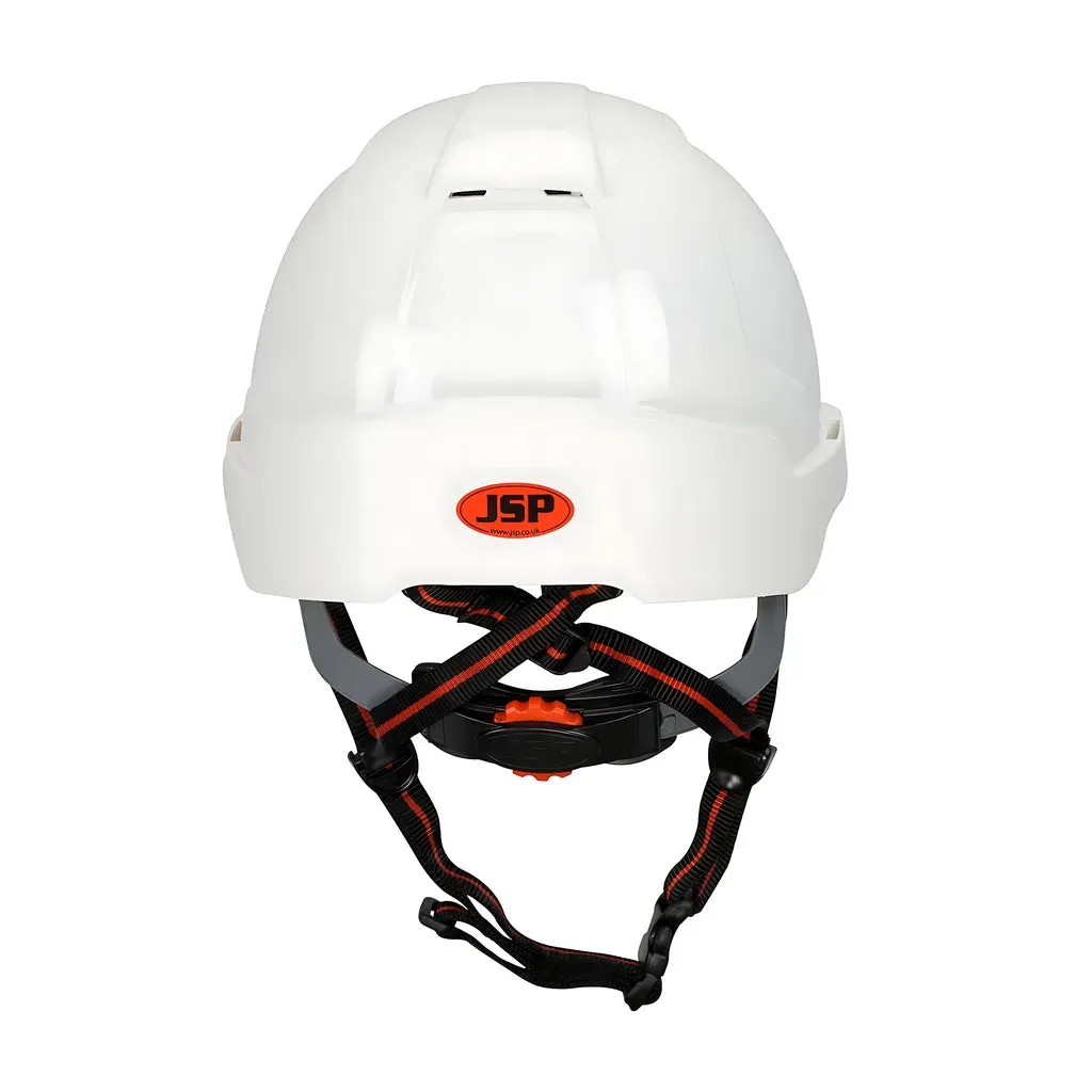 JSP 280-AJS260-10 Industrial Height Safety Helmet with ABS Plastic Shell, EPS Impact Liner, Polyester Suspension, Wheel Ratchet Adjustment and 4-Point Chin Strap