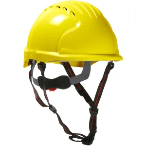 JSP 280-EV6151SV-CH-20 Vented, Short Brim Safety Helmet with HDPE Shell, 4-Point Chinstrap, 6-Point Suspension and Wheel Ratchet Adjustment