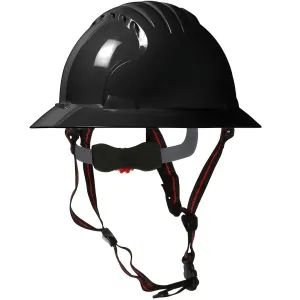 JSP 280-EV6161V-CH-11 Vented, Full Brim Safety Helmet with HDPE Shell, 4-Point Chinstrap, 6-Point Suspension and Wheel Ratchet Adjustment