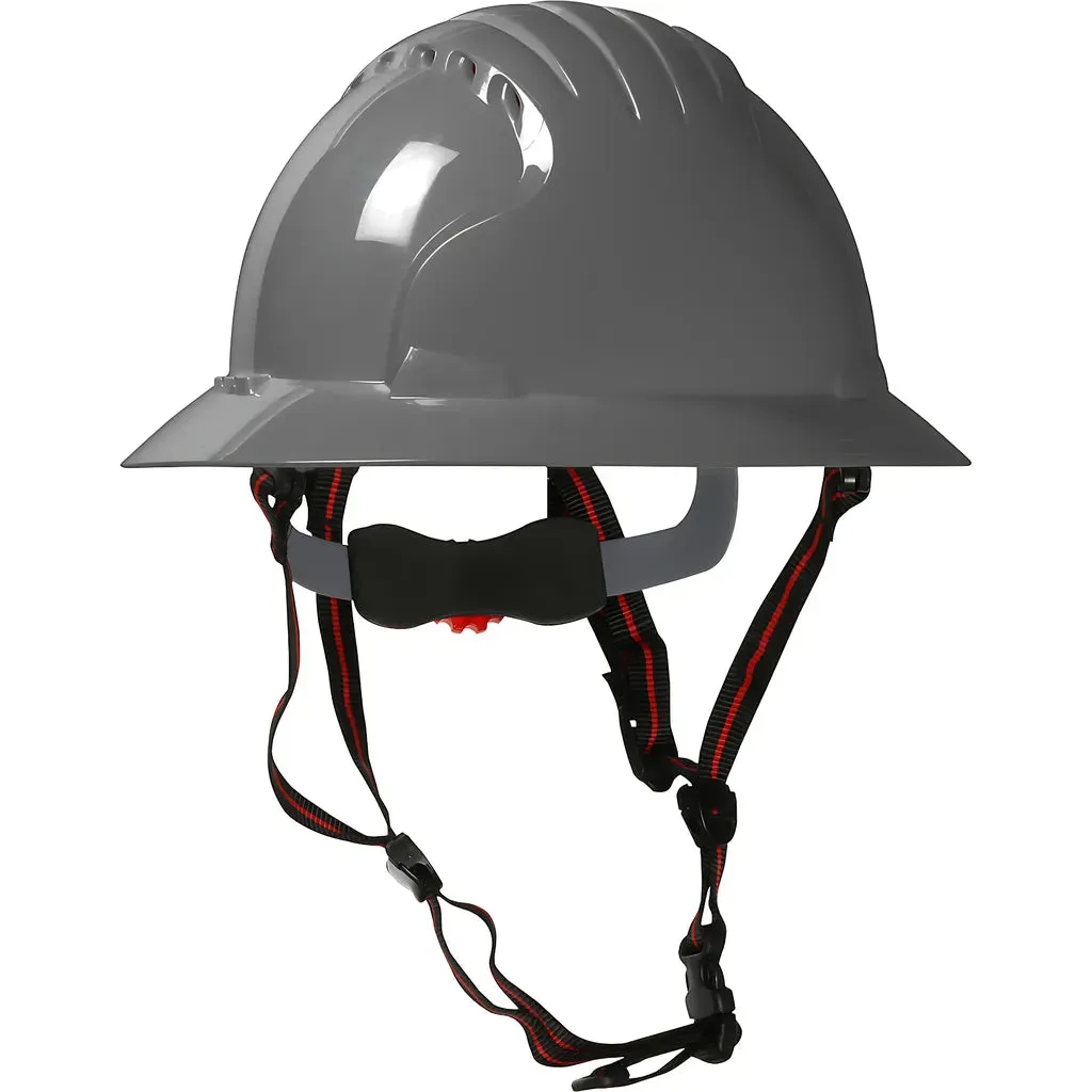 JSP 280-EV6161V-CH-40 Vented, Full Brim Safety Helmet with HDPE Shell, 4-Point Chinstrap, 6-Point Suspension and Wheel Ratchet Adjustment