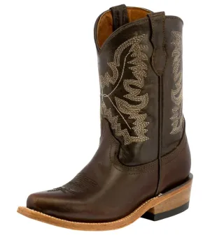 Kids Brown Western Cowboy Boots Smooth Leather Snip Toe