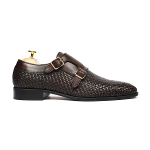 Leona - Men's Dark Brown Hand Woven Calf Leather Double Monkstrap