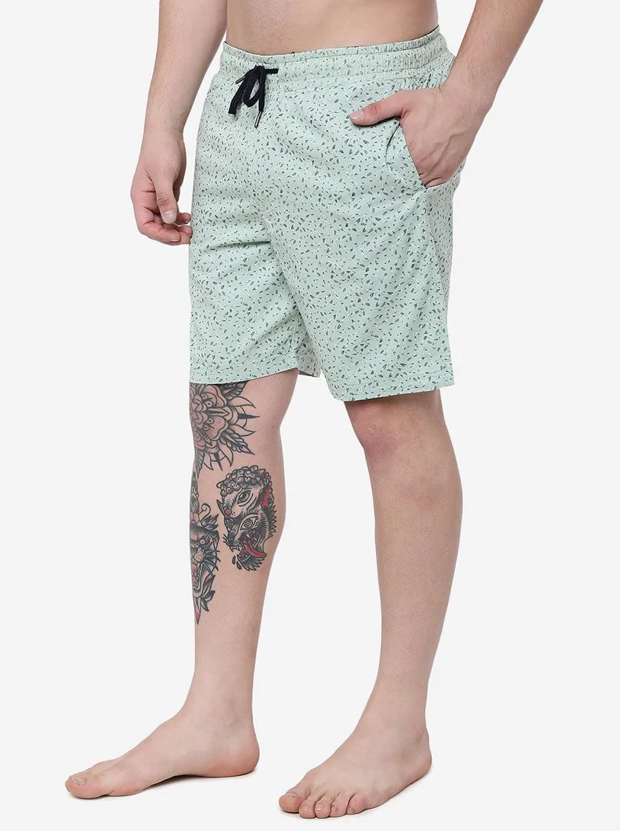 Light Green Printed Regular Fit Shorts | JadeBlue