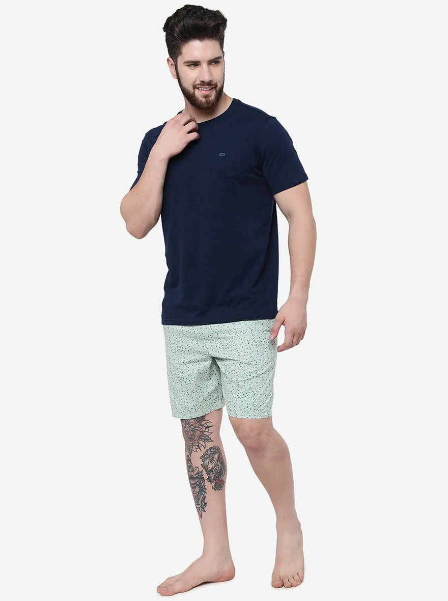 Light Green Printed Regular Fit Shorts | JadeBlue