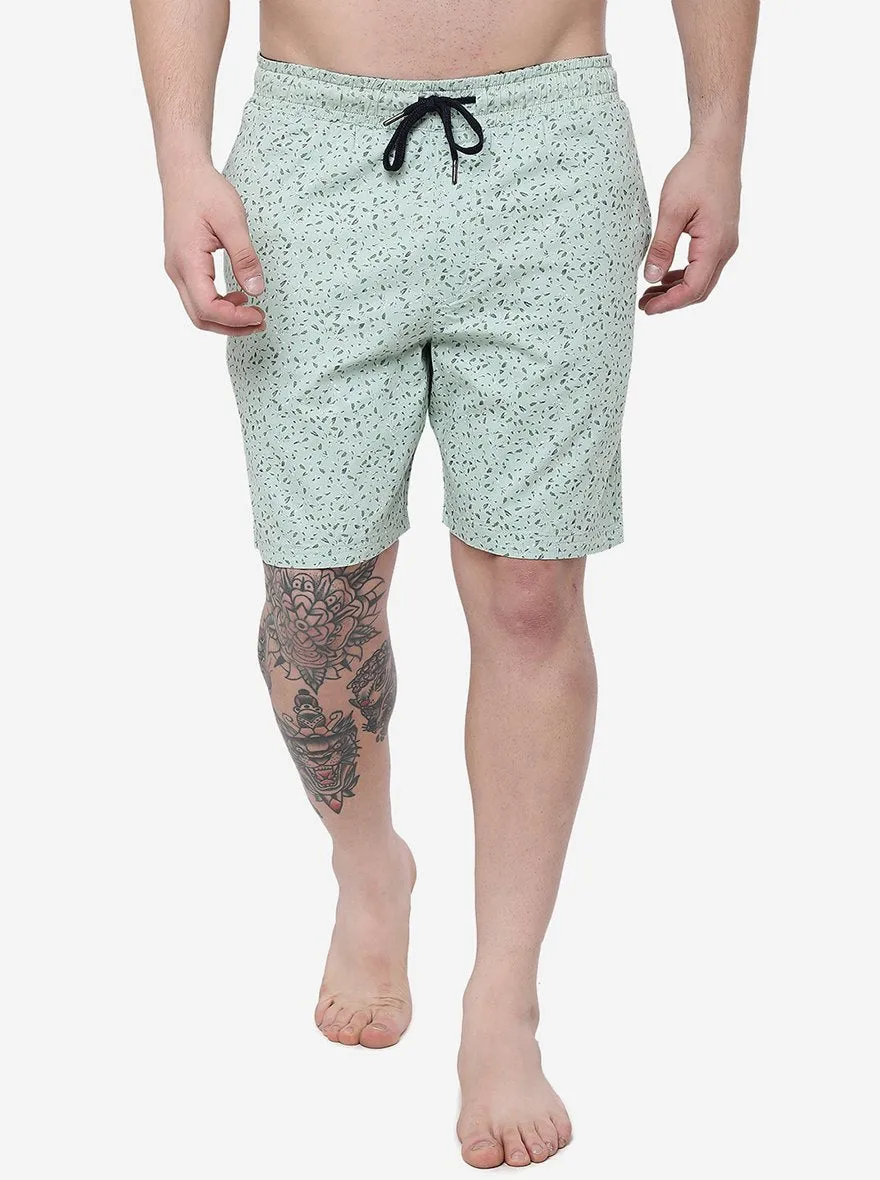 Light Green Printed Regular Fit Shorts | JadeBlue