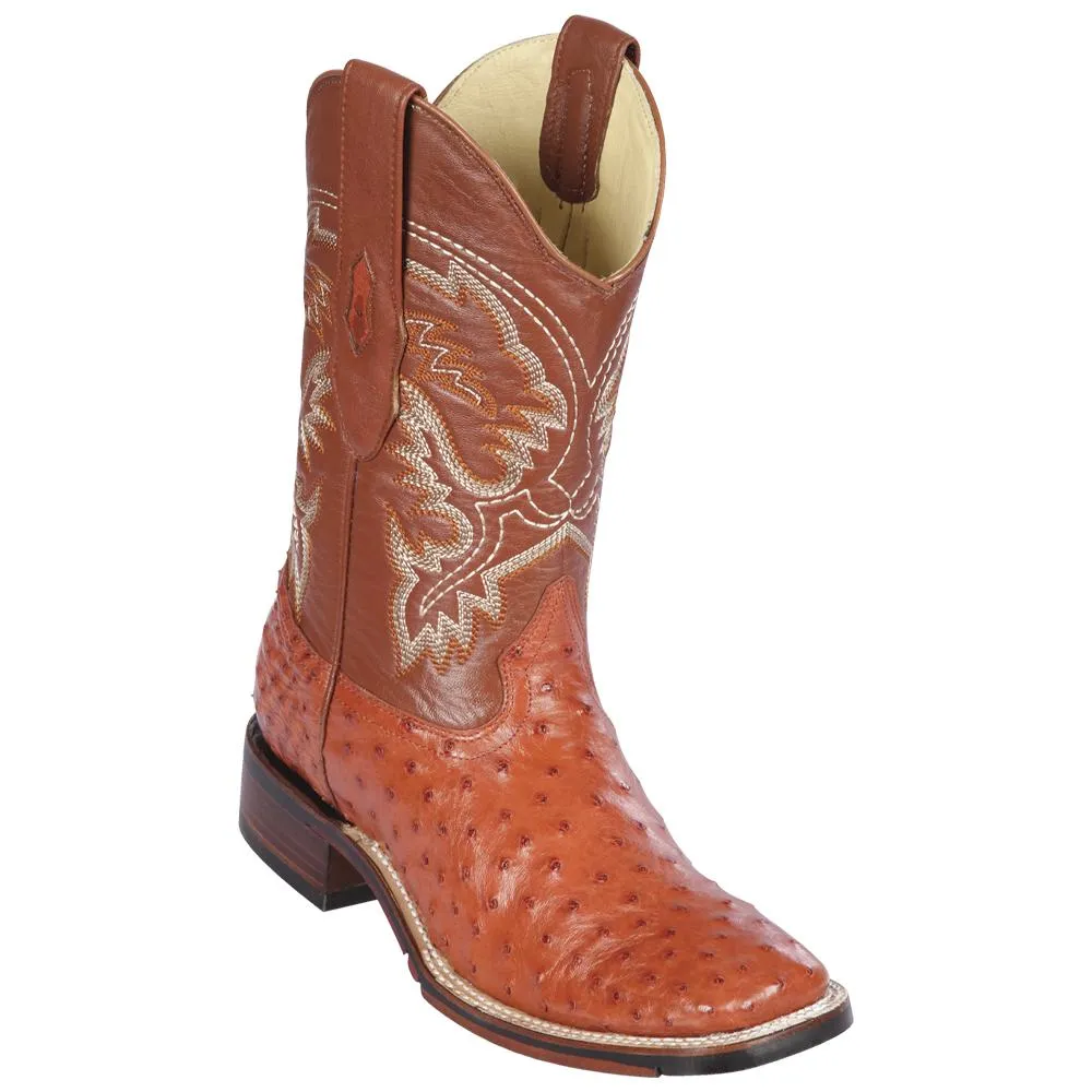 Los Altos Boots Mens #8260303 Wide Square Toe | Genuine Ostrich Leather Boots | Color Cognac