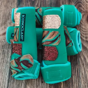 Medium Turquoise Dyed Iconoclast Fronts & Hinds w/ Turquoise Swirl Leather and Rose Gold/Bronze Glitter