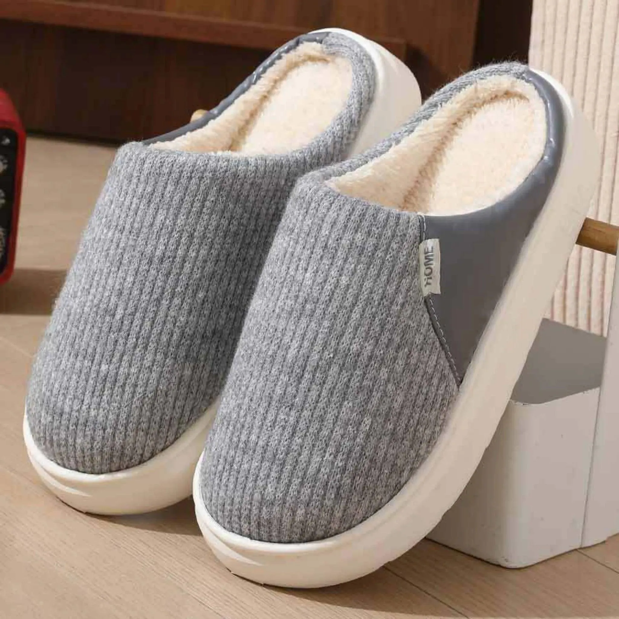 Men & Women Winter Plush Home Slippers – Warm, Non-slip, Thick Bottom