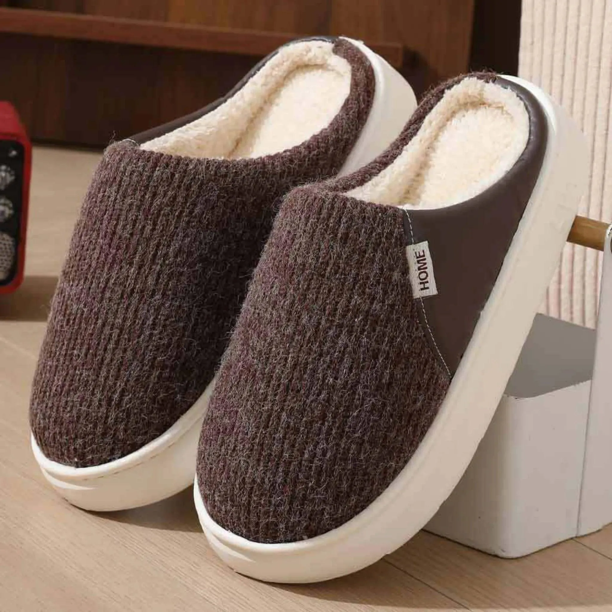 Men & Women Winter Plush Home Slippers – Warm, Non-slip, Thick Bottom