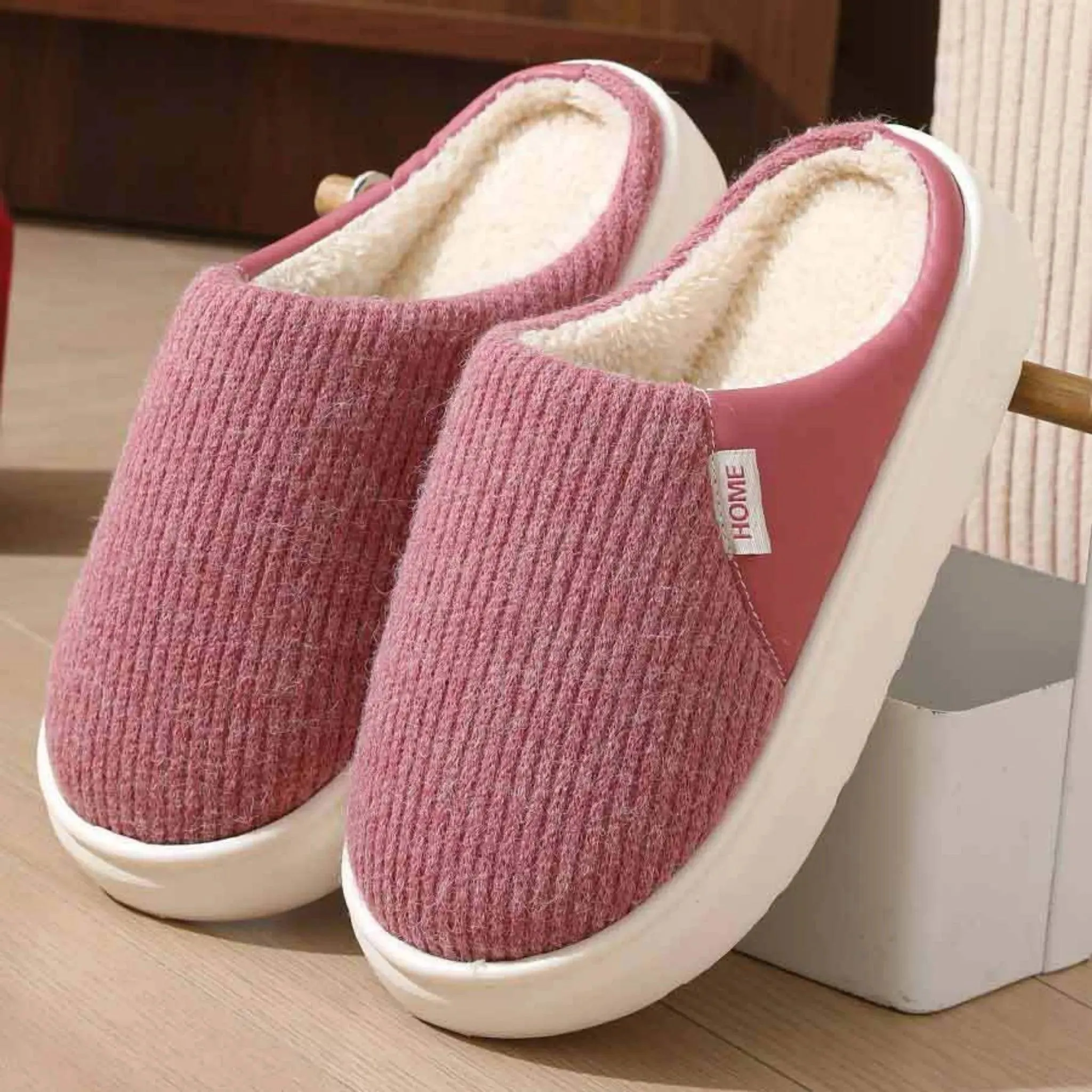 Men & Women Winter Plush Home Slippers – Warm, Non-slip, Thick Bottom