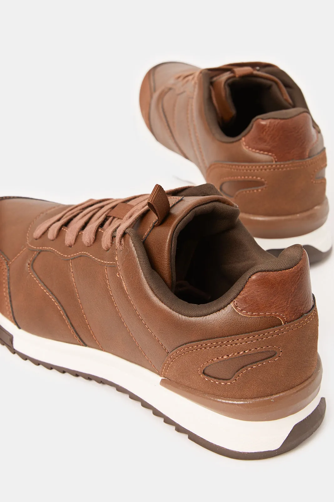 Men Brown Material Block Sneakers