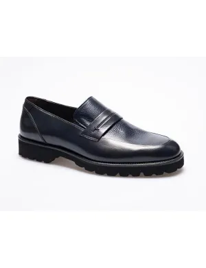 Men Navy Blue Genuine Leather  Classic Shoes