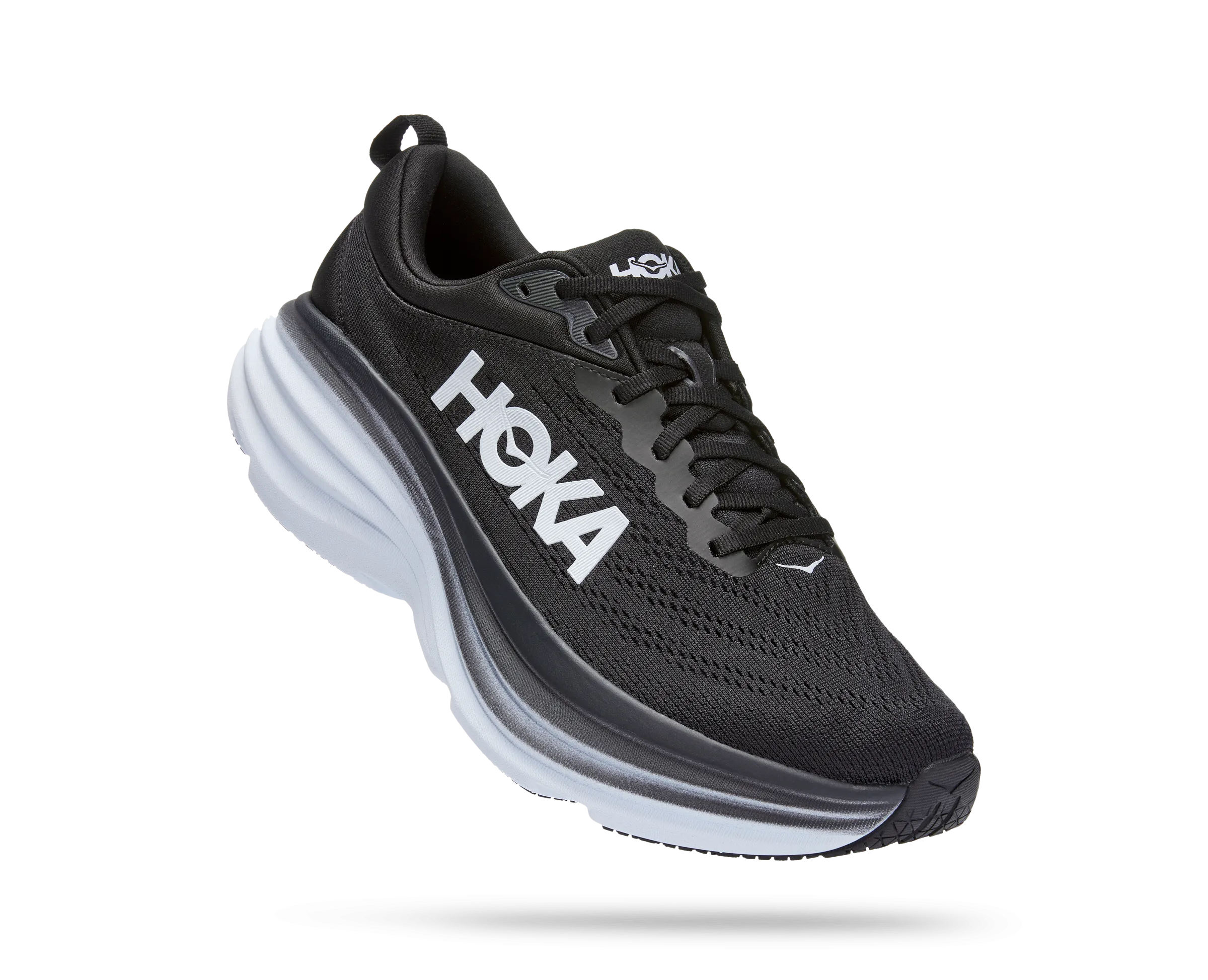 Men's Hoka Bondi 8 Color: Black / White (WIDE WIDTH)