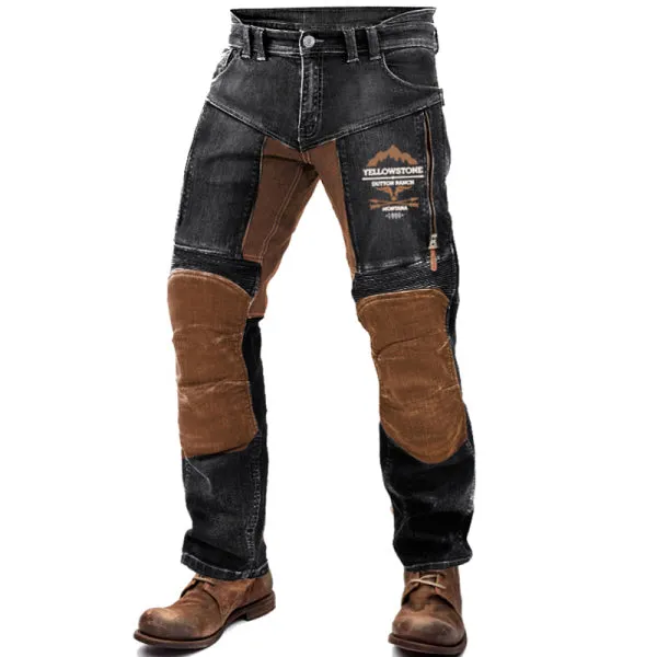 Men's Motorcycle Pants Outdoor Vintage Washed Cotton Washed Zippered Pocket Trousers