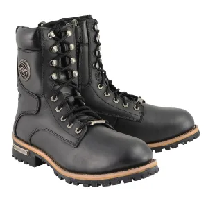 Milwaukee Leather MBM9095 Men’s Classic Black Logger Lace-Up Boots with Side Zipper