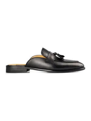 Mules Belgian Tassel - Black Phyton Leather