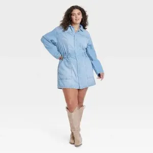 New - Women's Long Sleeve Denim Shirtdress - Universal Thread