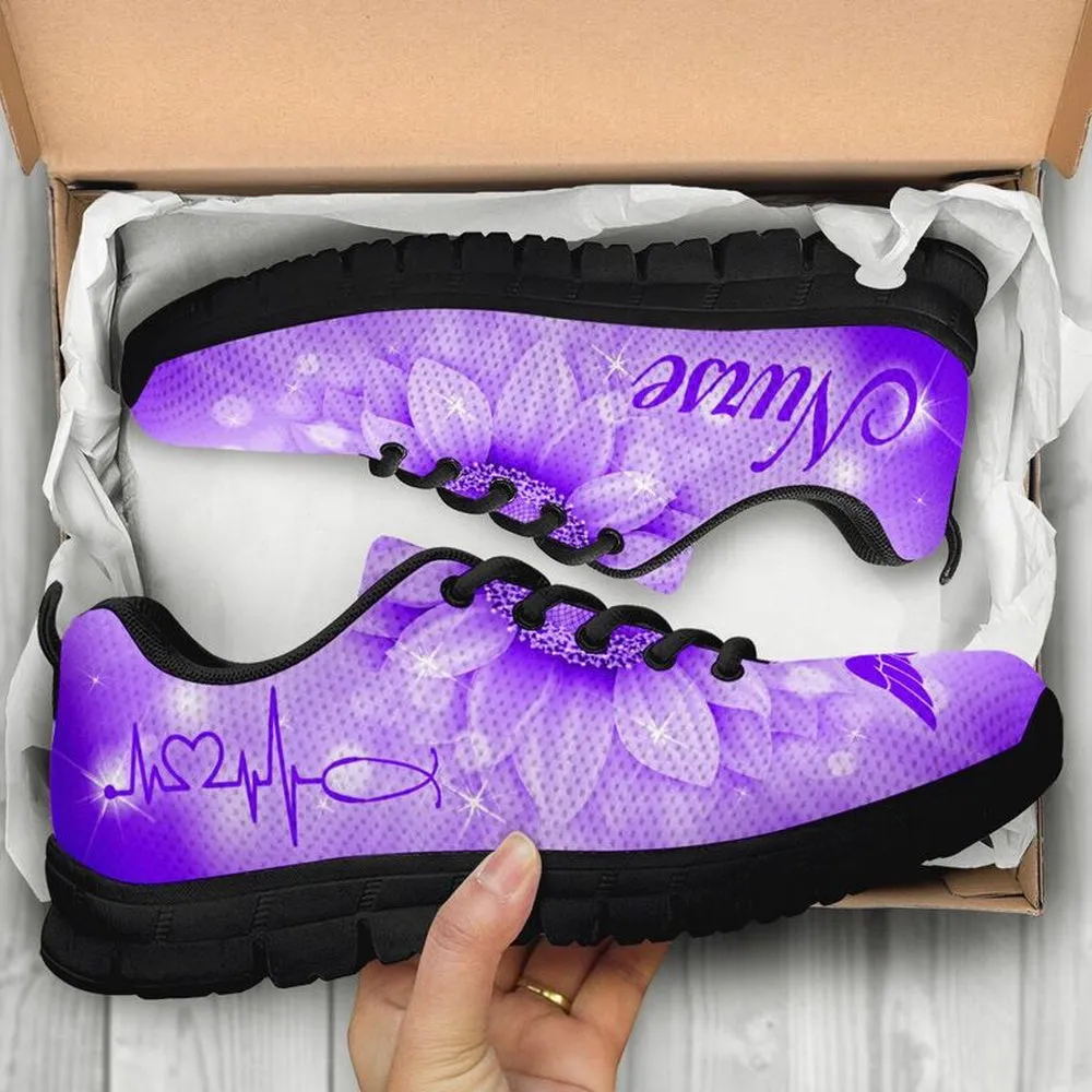 Nurse Sneaker, Nurse Sunflower Purple Sneakers Shoes, Best Shoes For Nurses