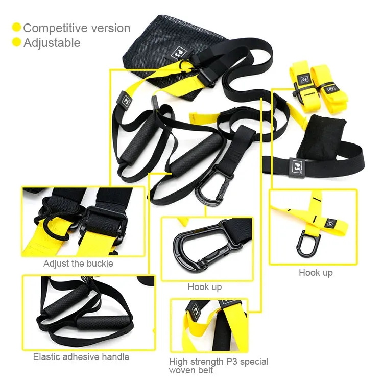 P3-3 Adjustable Fitness Exercise Hanging Pulling Rope TRP3X Wall Pulley Yoga Belt, Main Belt: 1.4m, 1.9m After Adjusted, Athletic Version (Black Yellow)