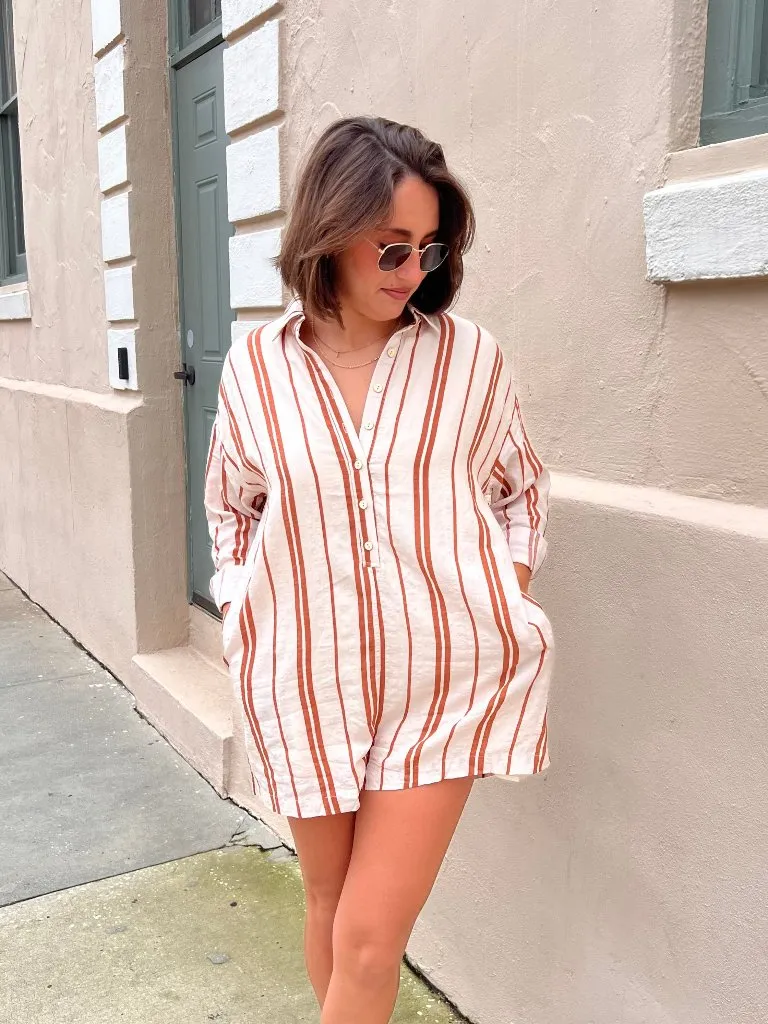 PALMER STRIPED ROMPER IN CREAM