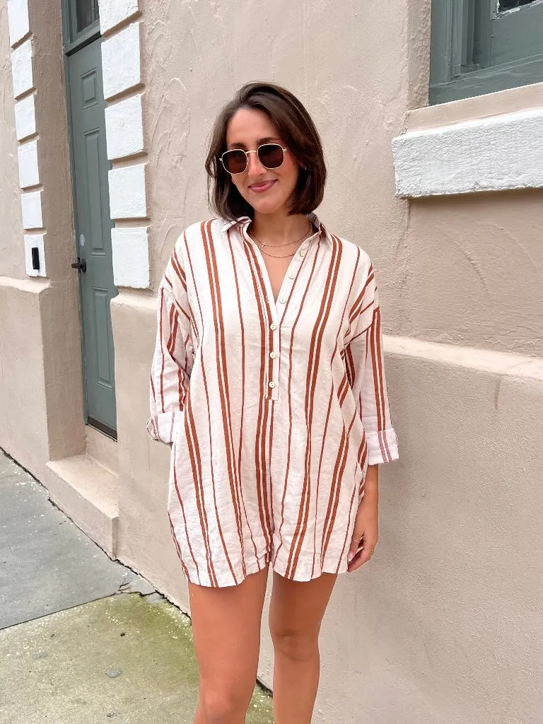 PALMER STRIPED ROMPER IN CREAM