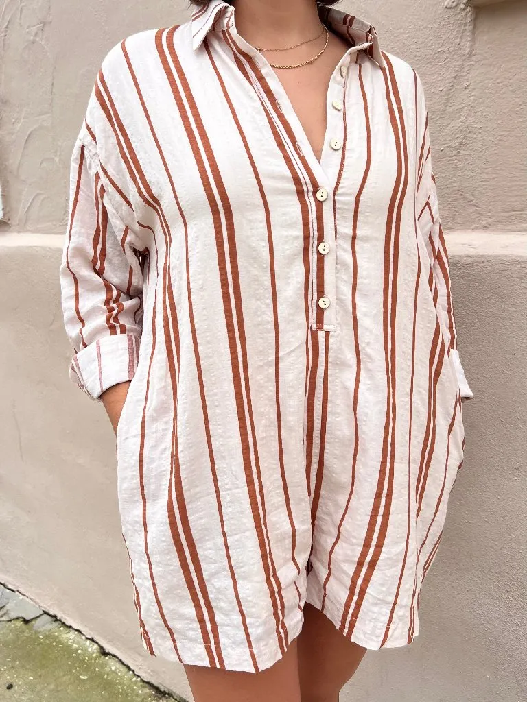 PALMER STRIPED ROMPER IN CREAM