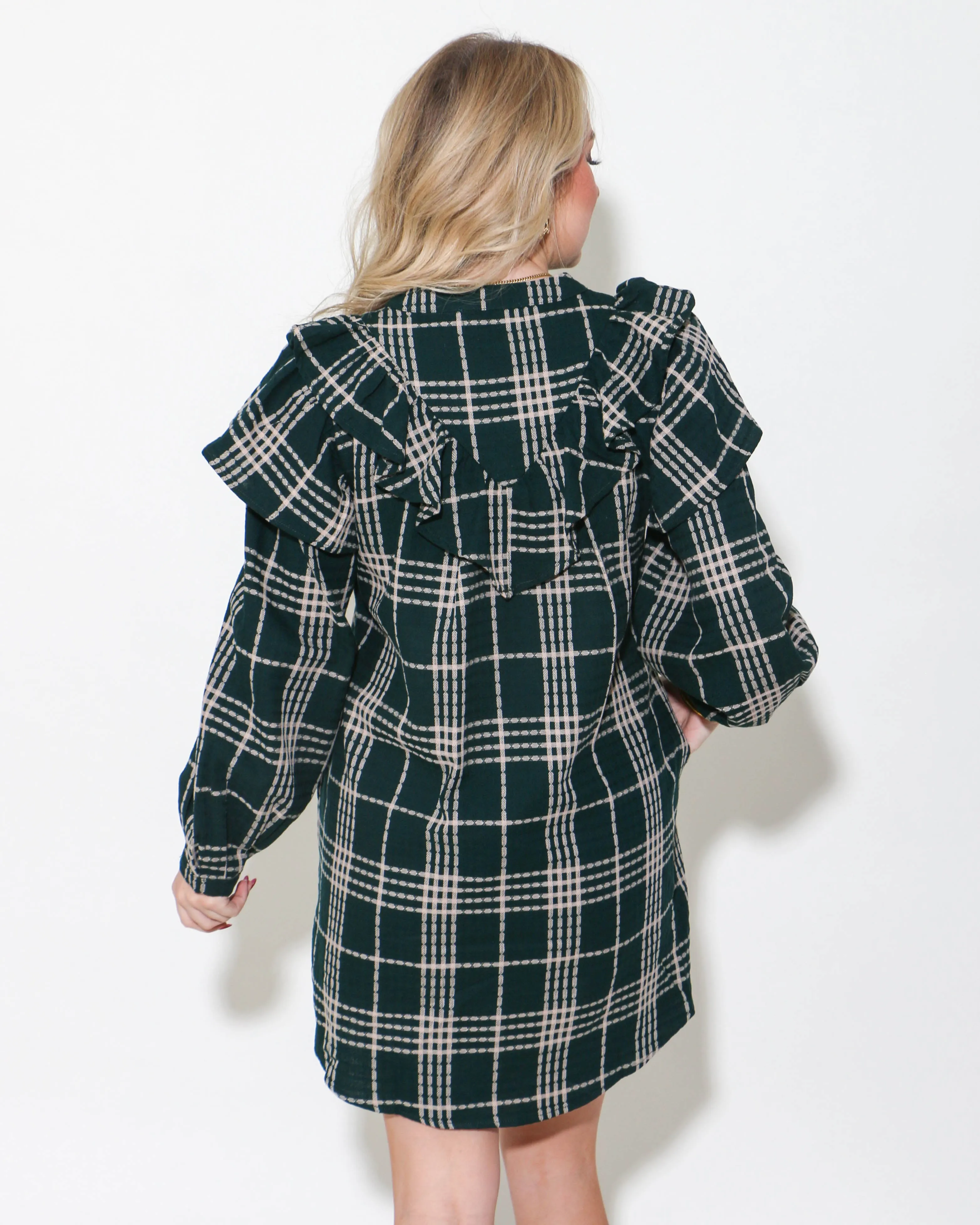 Plaid Ruffled Shirt Mini Dress