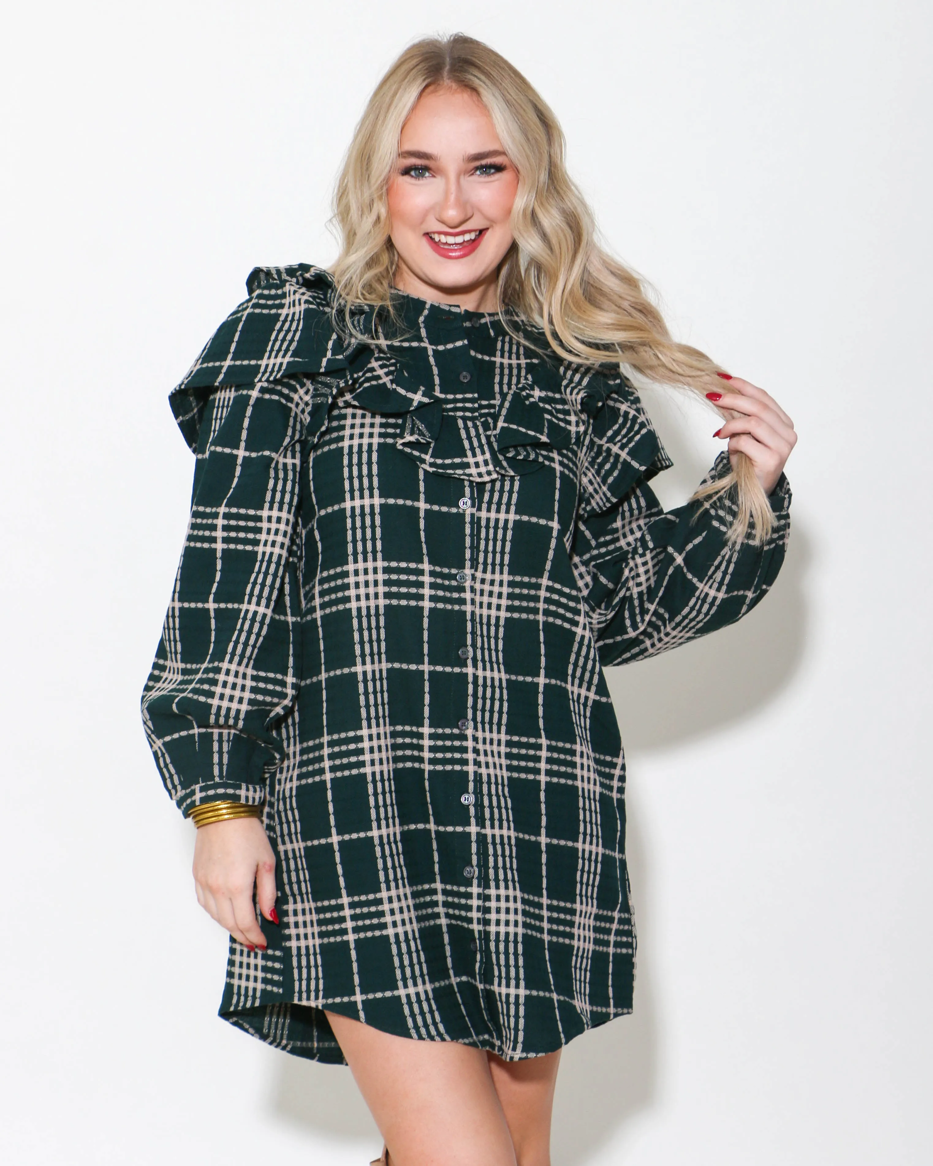 Plaid Ruffled Shirt Mini Dress