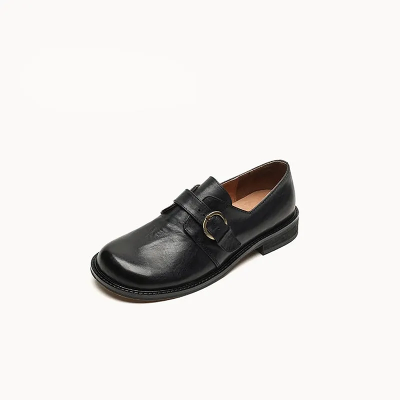 Preppy Style Womens Soft Leather Monk Strap Loafers in Black/Brown