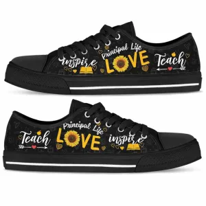 Principal Sunflower Teach Love Inspire Low Top Shoes, Teacher Shoes, Low Top Sneakers