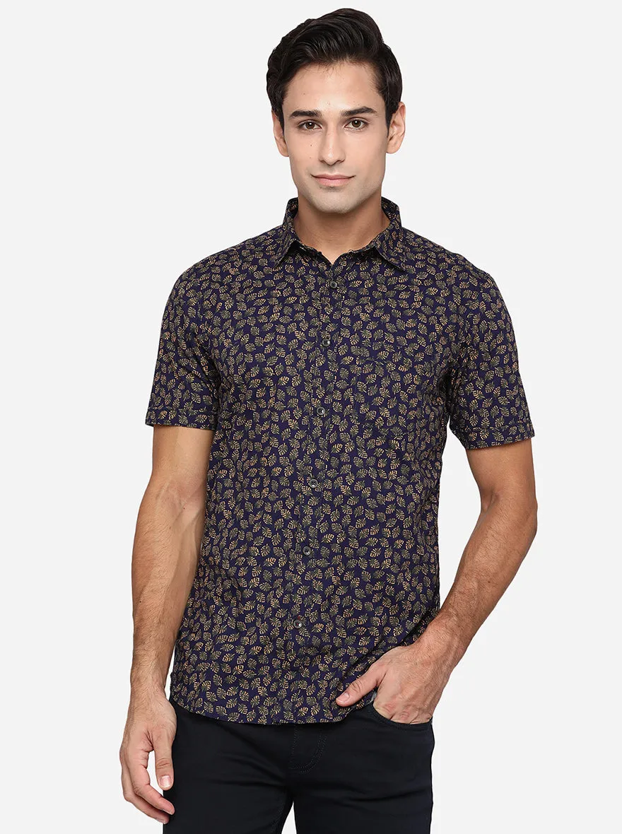 Purple Printed Slim Fit Semi Casual Shirt | JadeBlue