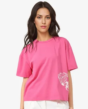 Rareism Women Grando Flouroscent Pink Cotton Elastane Fabric Crew Neck Knit Solid T-Shirt