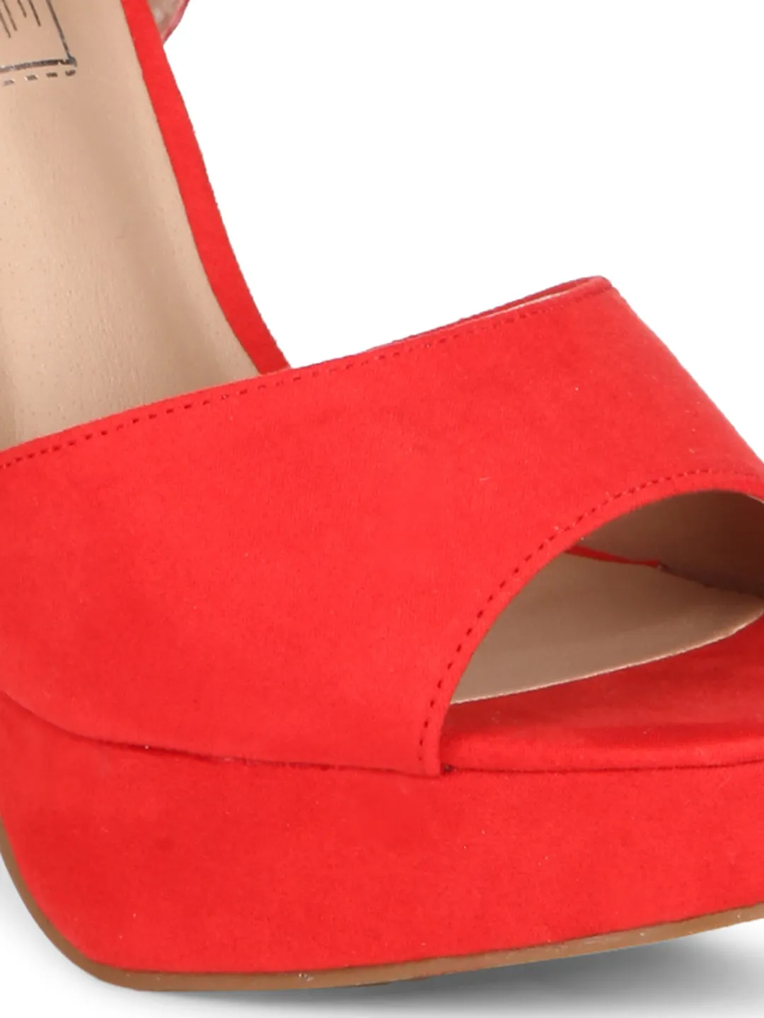 Red Microfibre Ankle Strap Stiletto Pumps