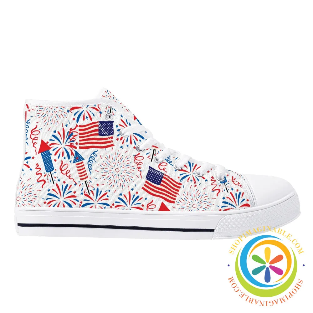 Red White & USA! Ladies High Top Canvas Shoes