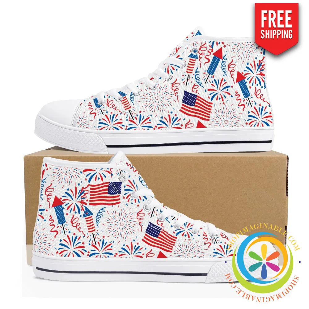 Red White & USA! Ladies High Top Canvas Shoes