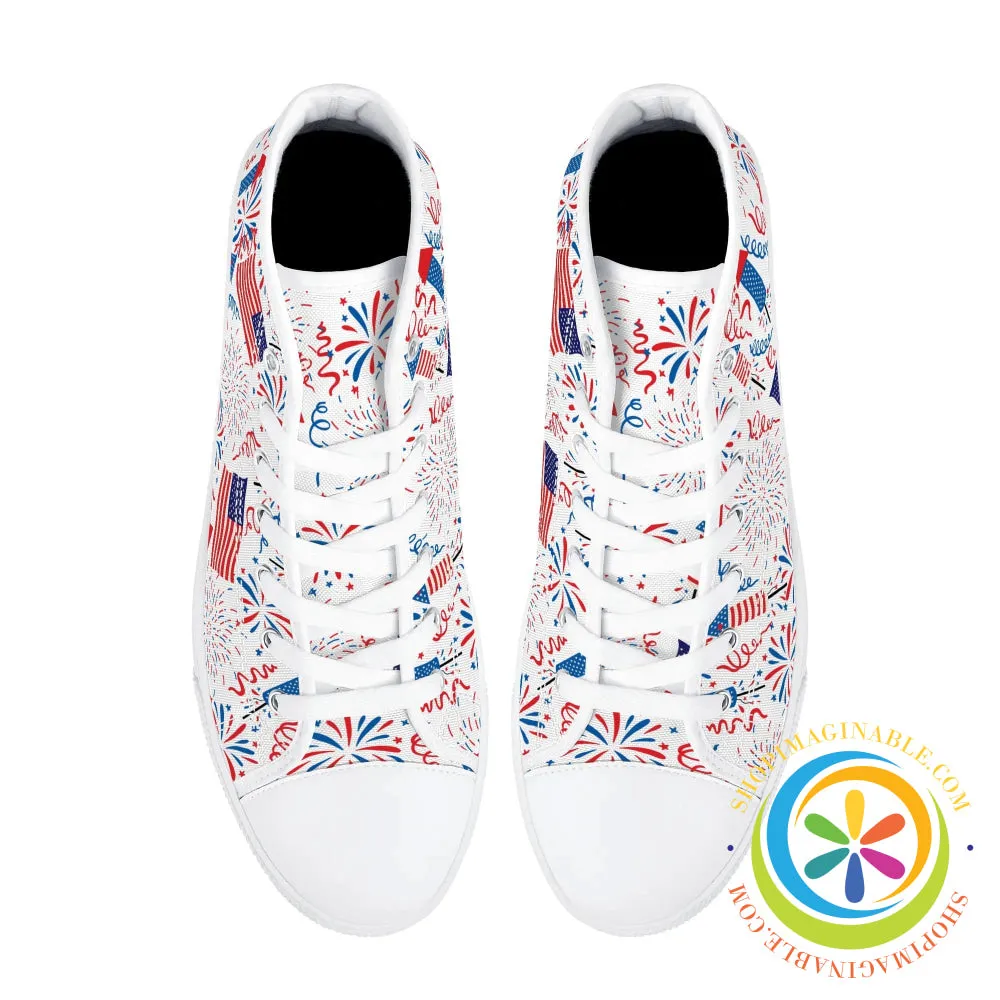 Red White & USA! Ladies High Top Canvas Shoes