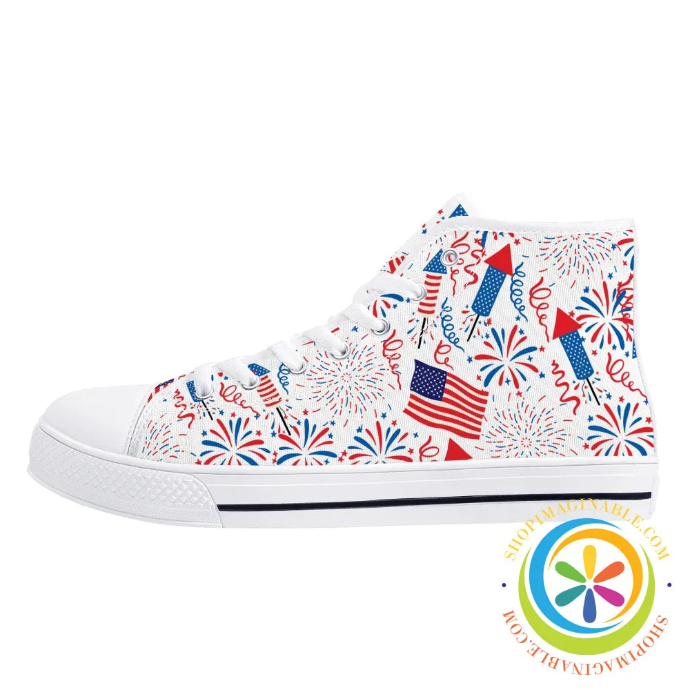 Red White & USA! Ladies High Top Canvas Shoes