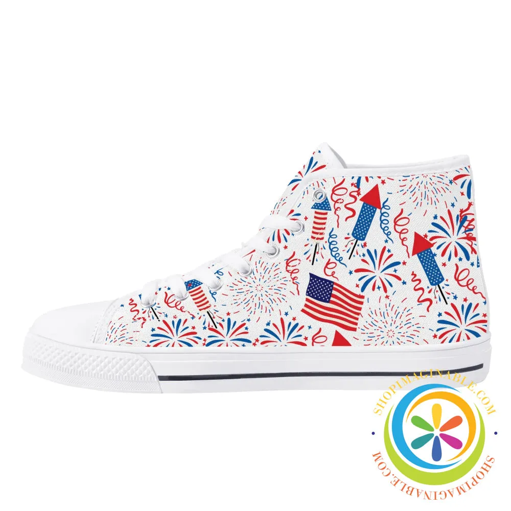 Red White & USA! Ladies High Top Canvas Shoes