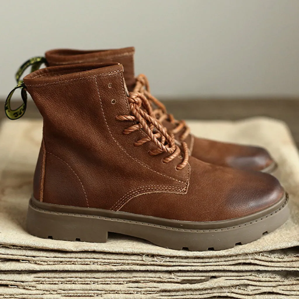 Retro Soft Bottom Leather Short Women's Boots | Gift Shoes