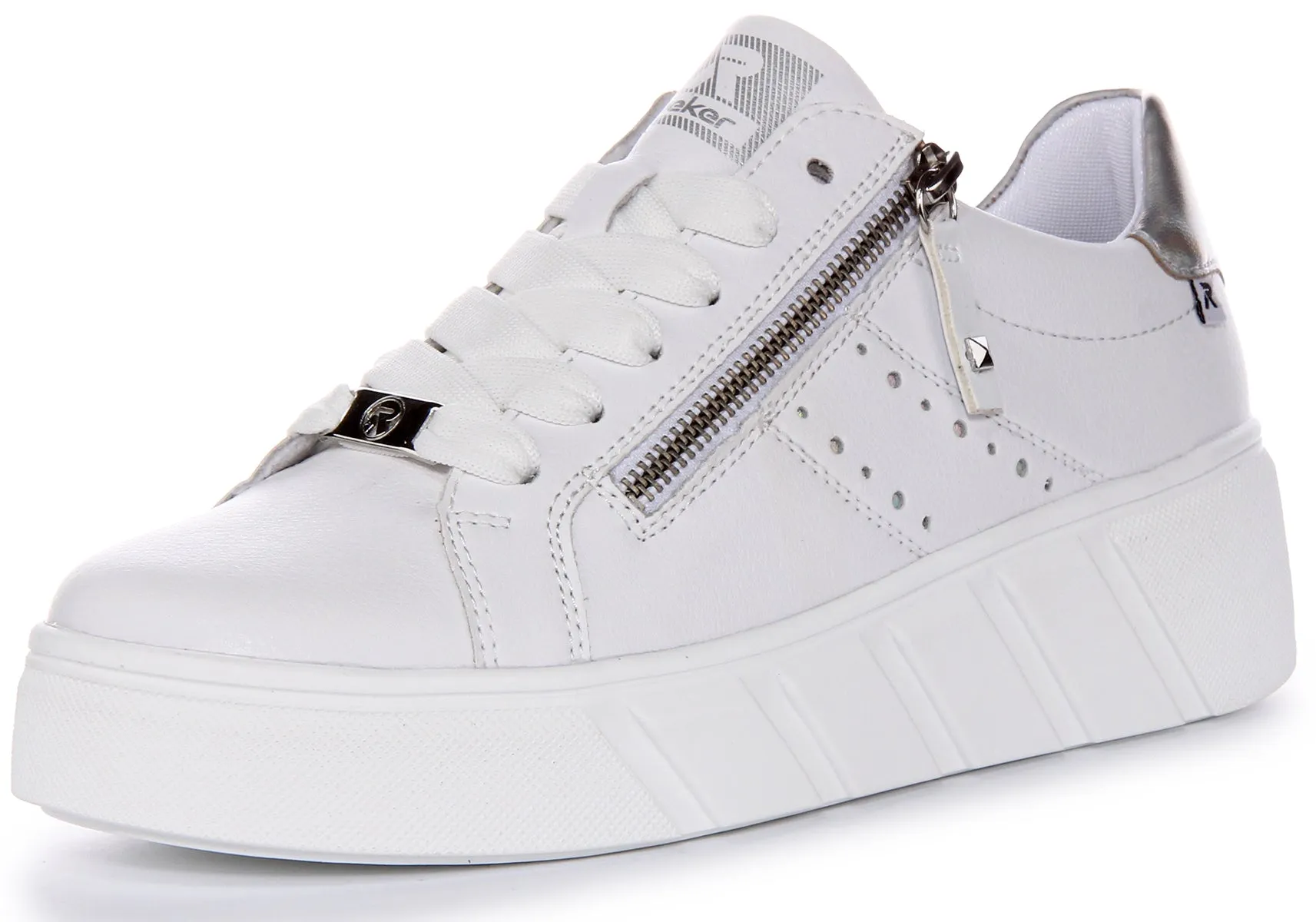 Rieker W0505-80 Trainer In White Silver For Women