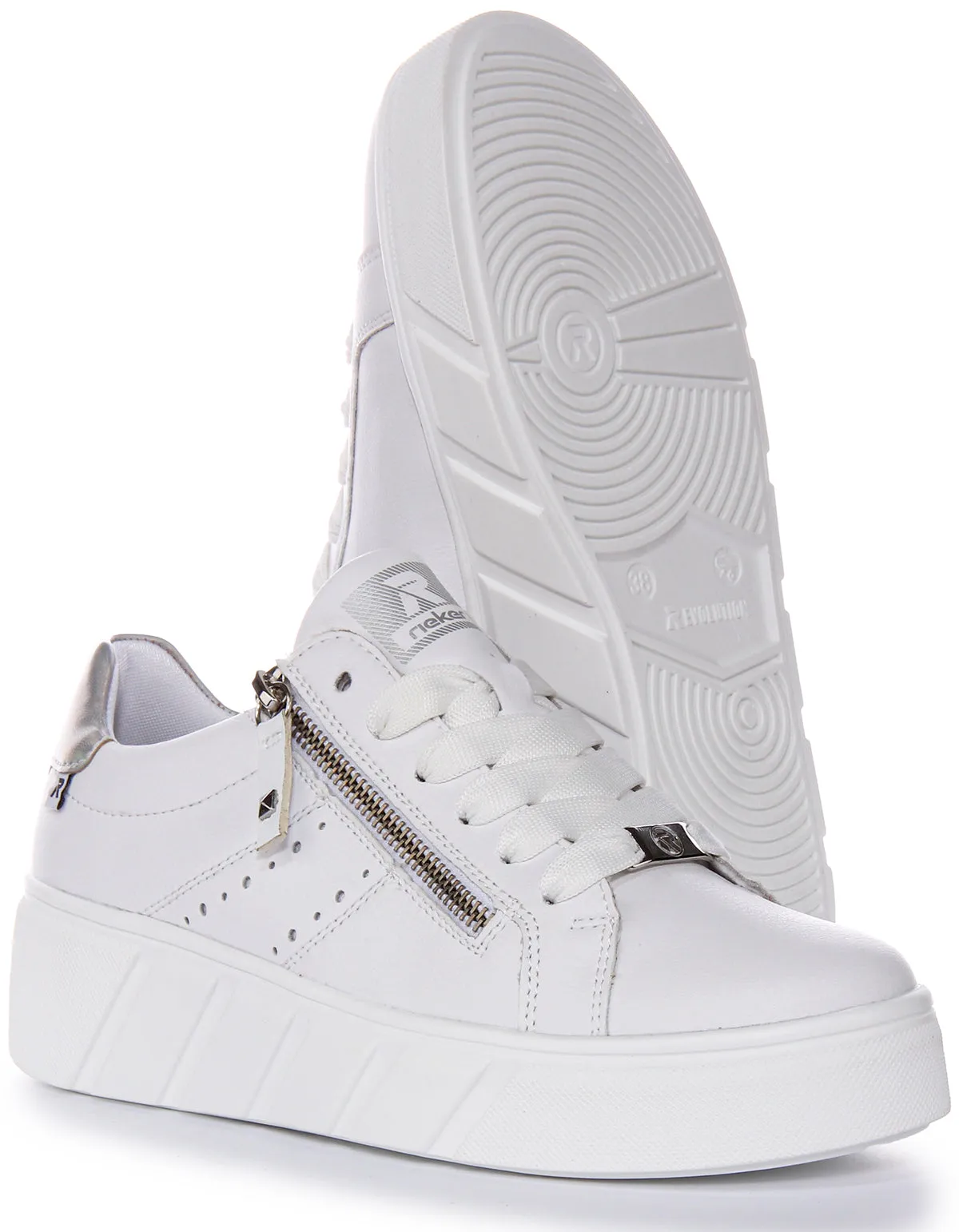 Rieker W0505-80 Trainer In White Silver For Women