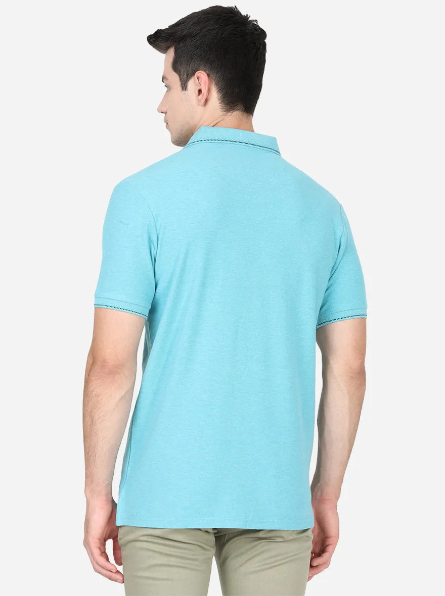 River Blue Solid Slim Fit Polo T-Shirt | JadeBlue