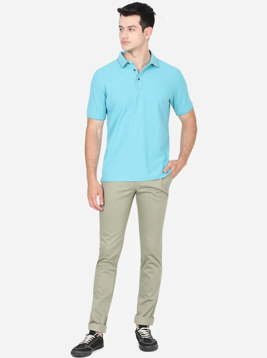 River Blue Solid Slim Fit Polo T-Shirt | JadeBlue