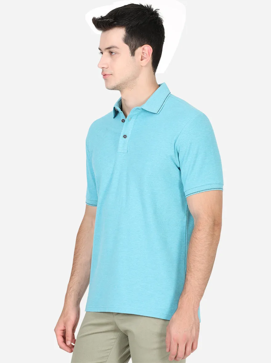 River Blue Solid Slim Fit Polo T-Shirt | JadeBlue