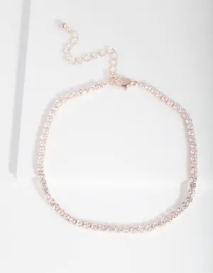 Rose Gold Cubic Zirconia Cupchain Anklet