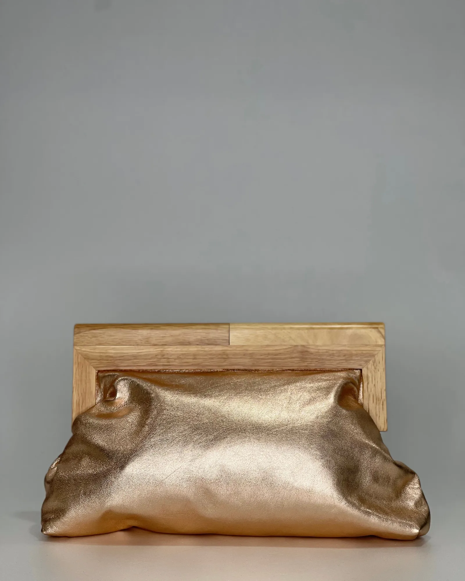 Rose Gold Leather (Large) Natural Frame "Evelyn Clutch"