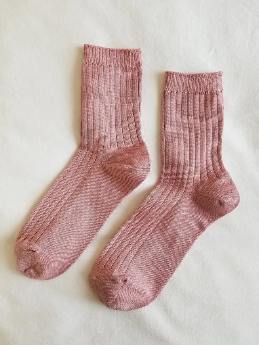 Rose Pink Classic Knit Ribbed Cotton Blend Socks