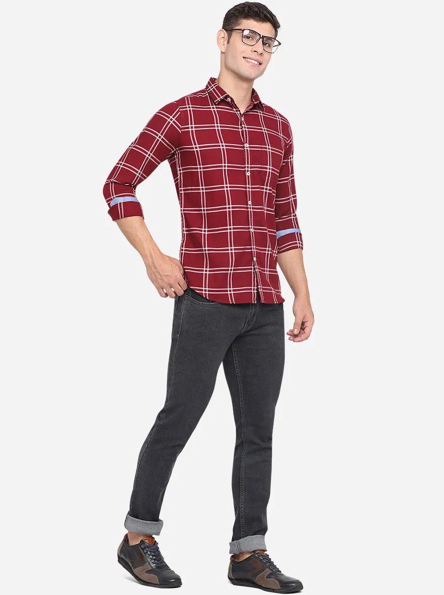 Rumba Red Checked Slim Fit Semi Casual Shirt | JadeBlue